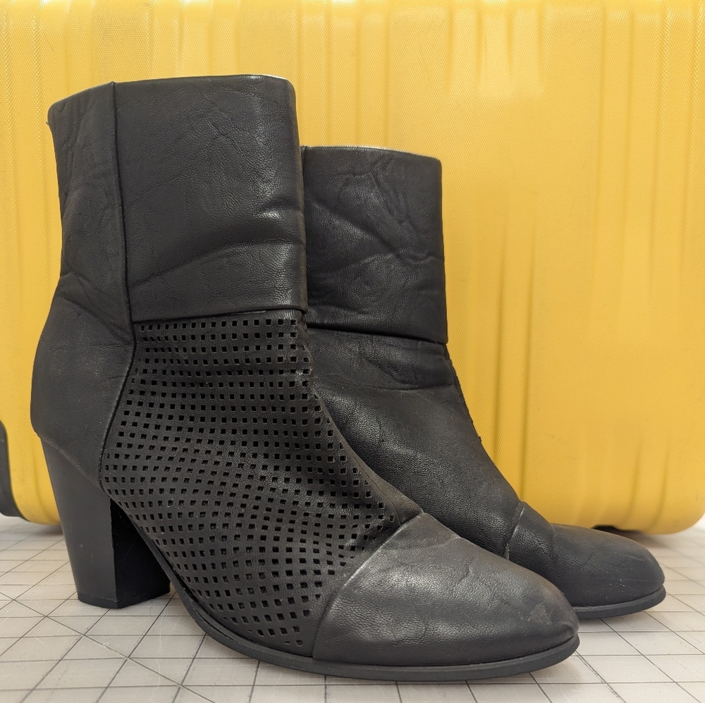Chic Black Perforated Heeled Boots